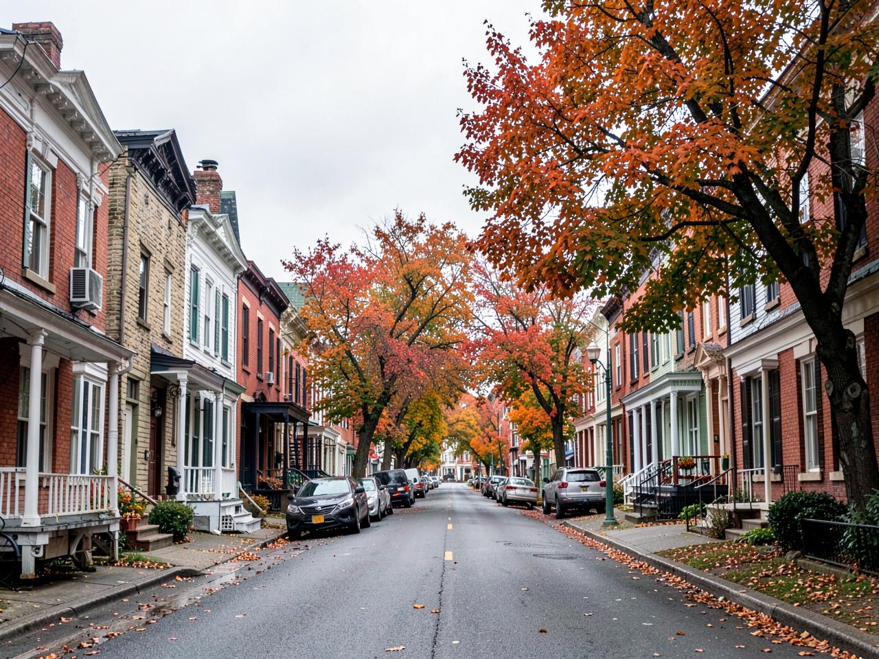 Tree-lined neighborhood street in Auburn, NY