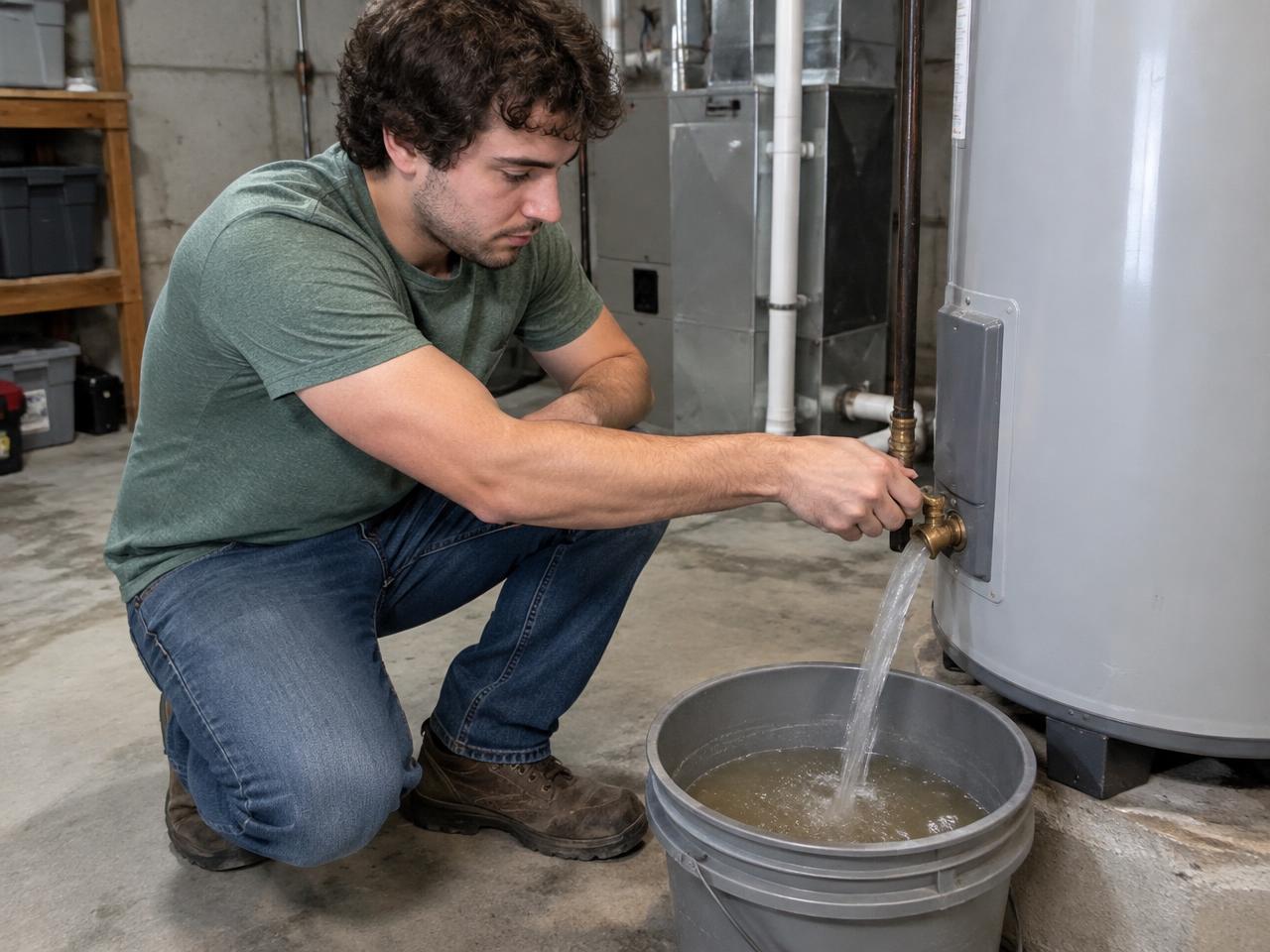 Flushing sediment from a water heater at a Cortland, NY home