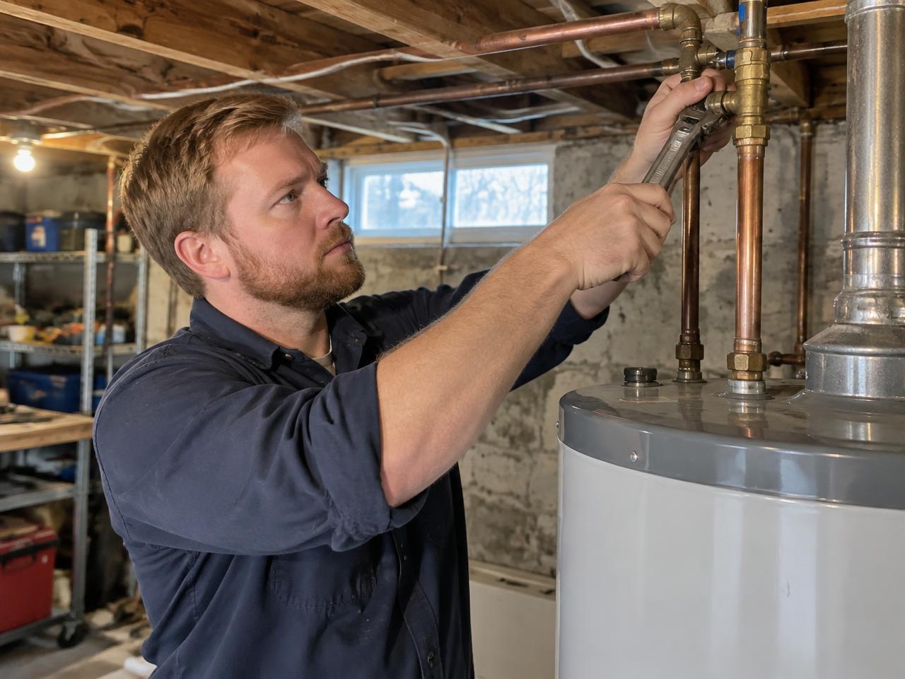 Carrying a new water heater into a Syracuse, NY basement