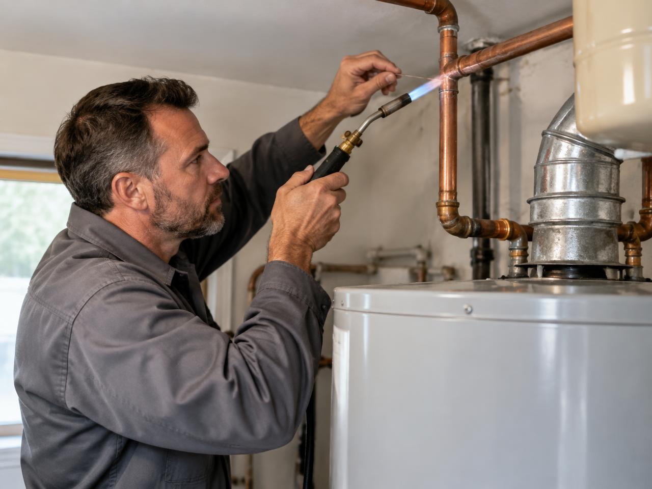 Residential water heater with pipe connections