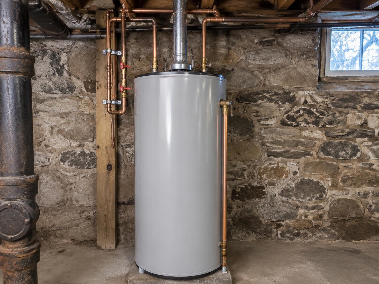 Draining an old water heater into a floor drain in an Auburn basement