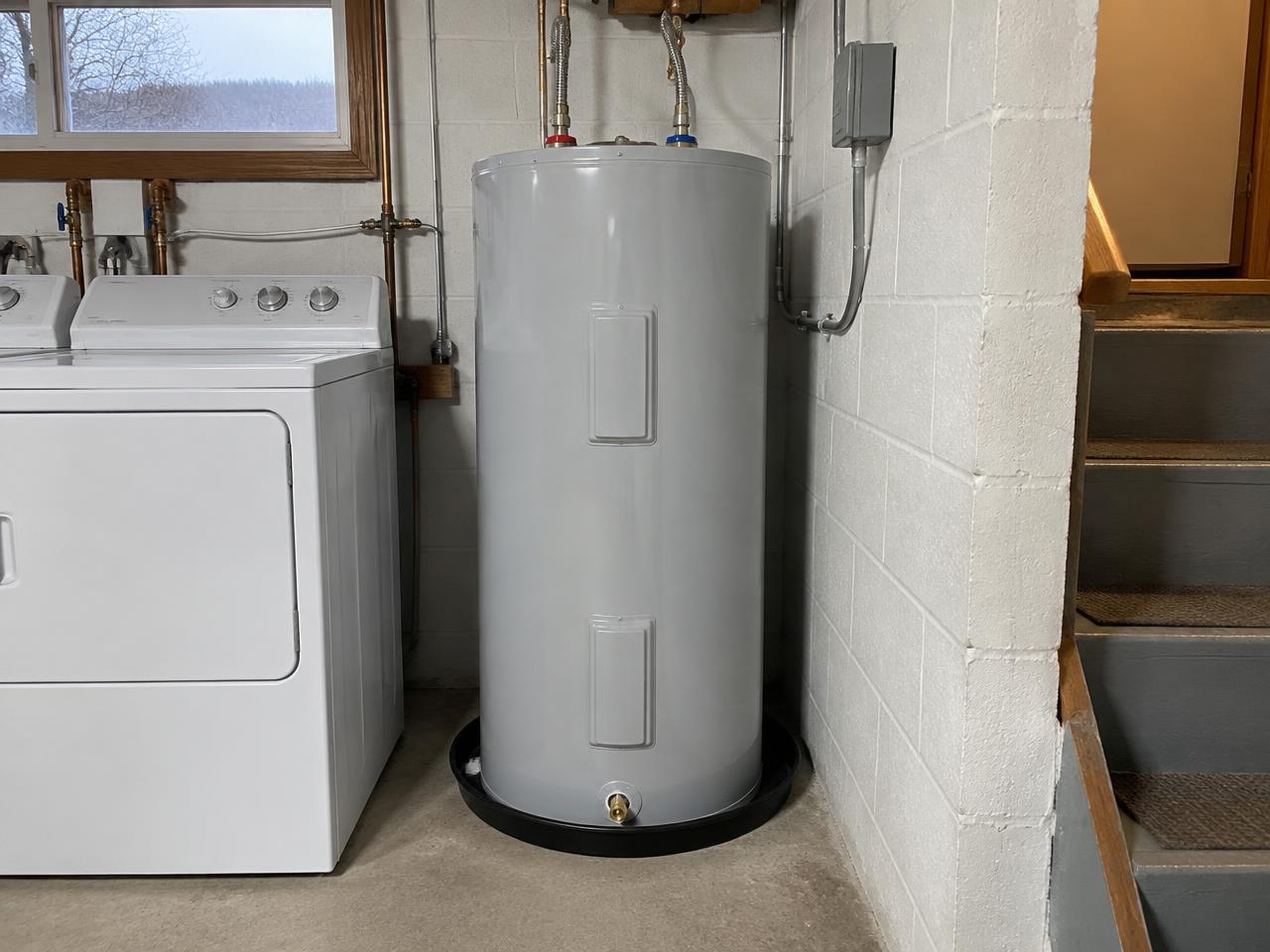 Sediment-heavy water draining from a Cortland water heater into a bucket