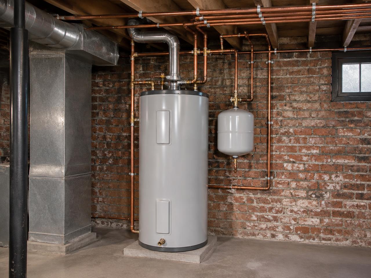New water heater wheeled on a hand truck toward a Utica home side door