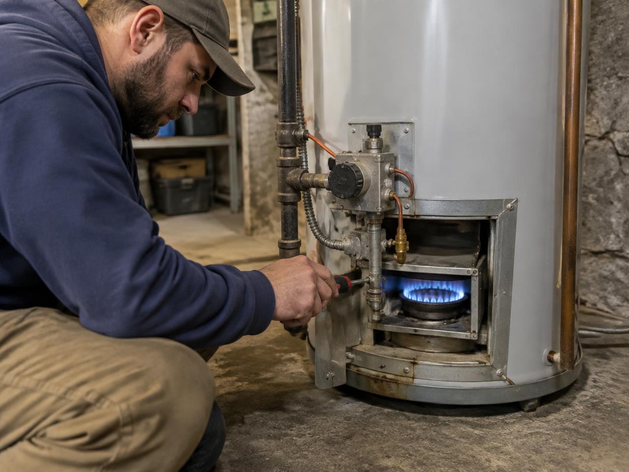 Close view of a temperature and pressure relief valve being replaced in Utica