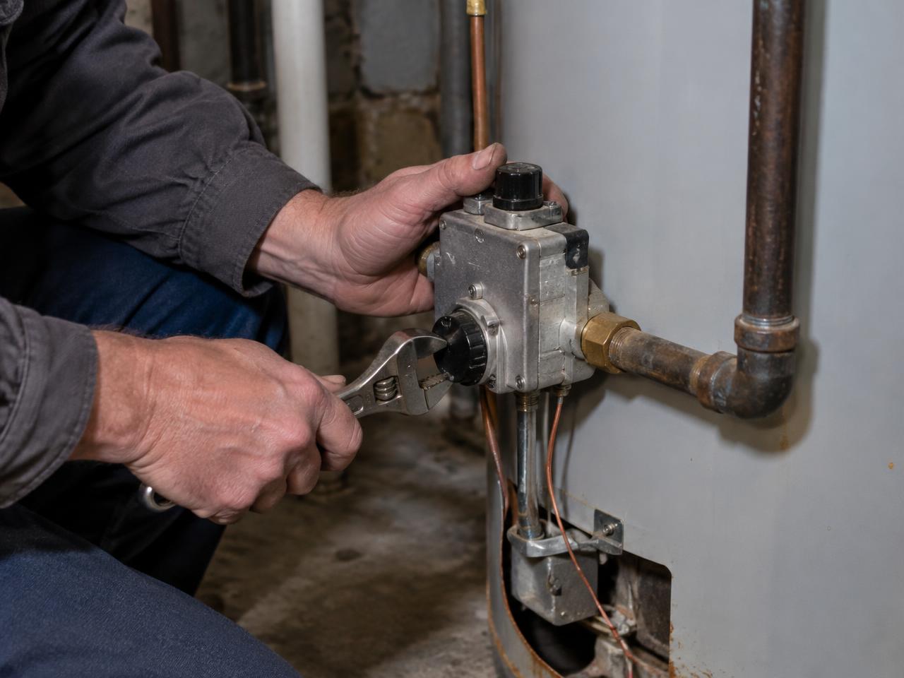 Water heater repair being performed on a gas control valve in a Syracuse, NY home
