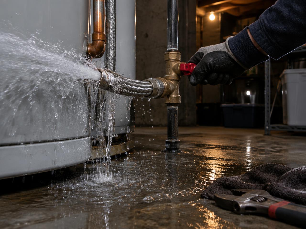 Emergency water heater service call at a Central New York home in the evening