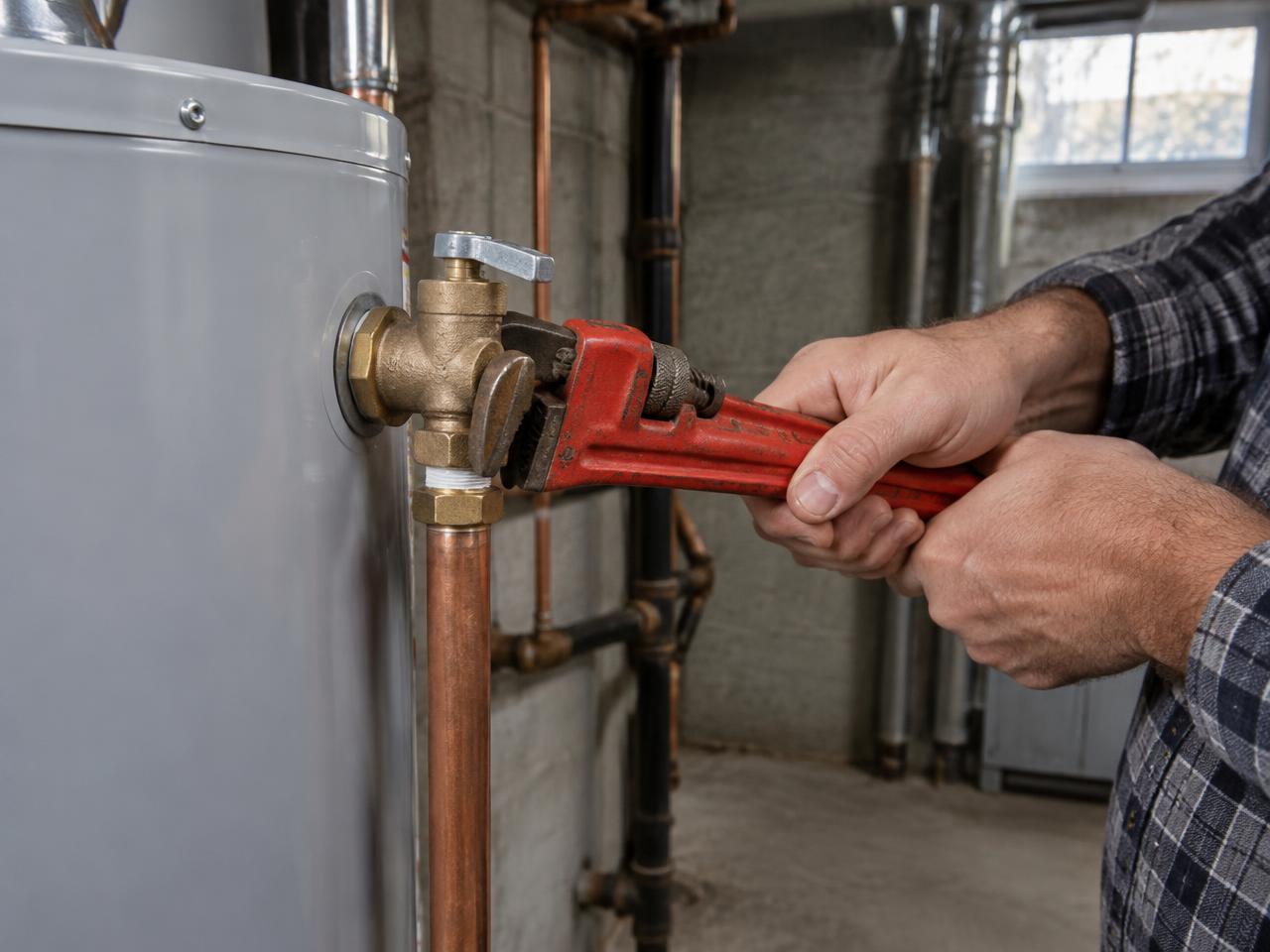 Water heater repair being performed on a gas control valve in a Syracuse, NY home