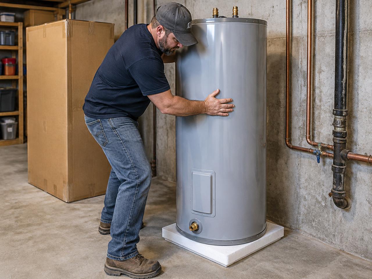 Newly installed residential water heater with clean connections in a Syracuse, NY home