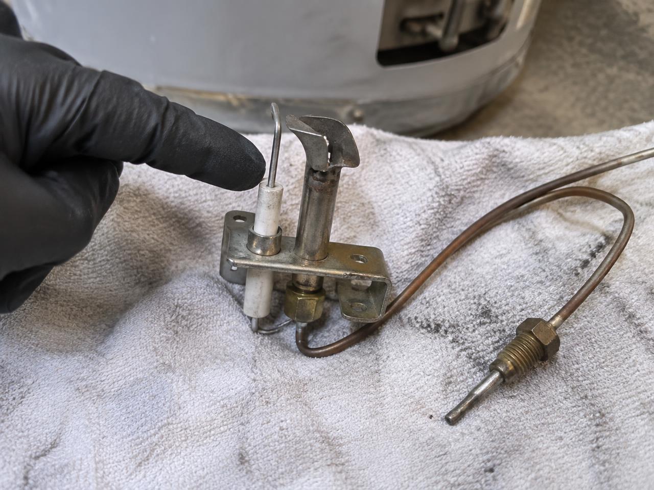Corroded anode rod removed during a water heater diagnostic